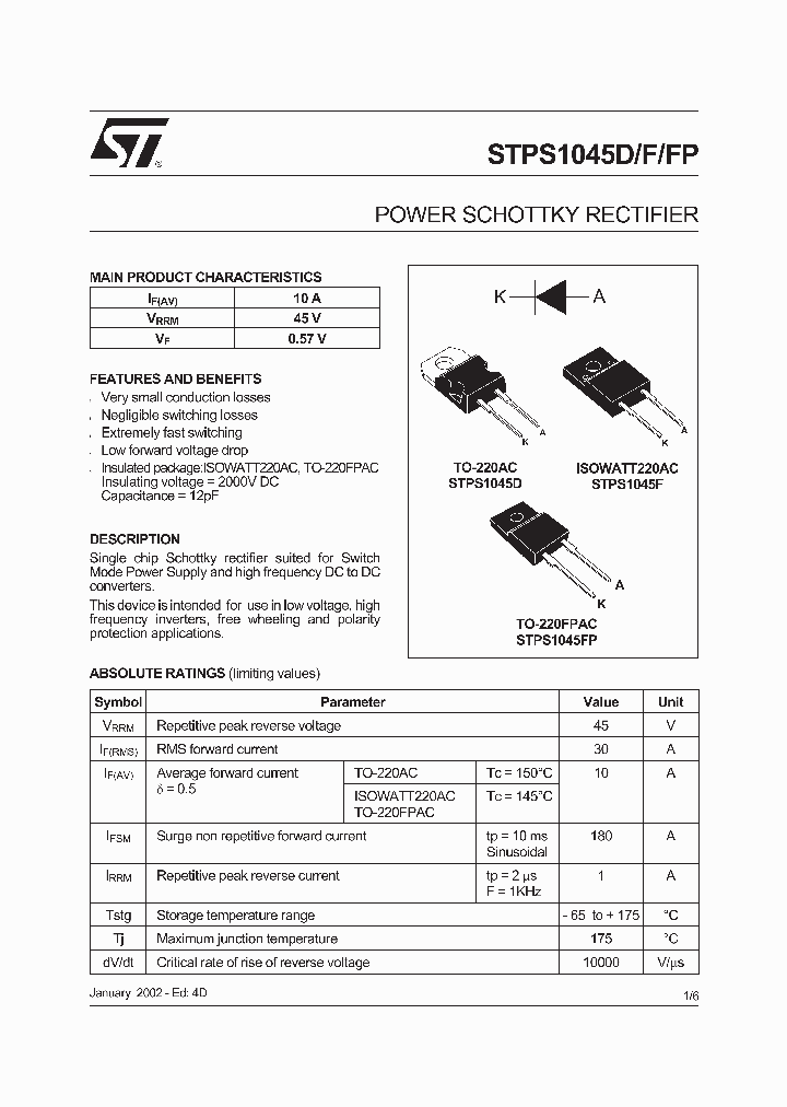 STPS1045D_3498849.PDF Datasheet