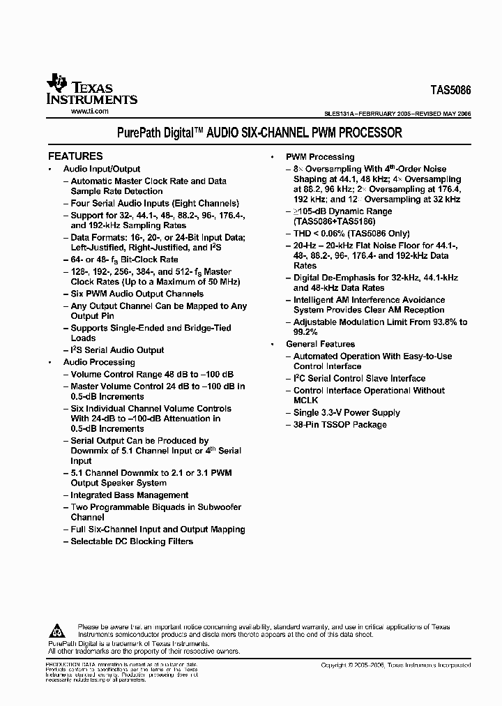 TAS5086DBT_3501935.PDF Datasheet