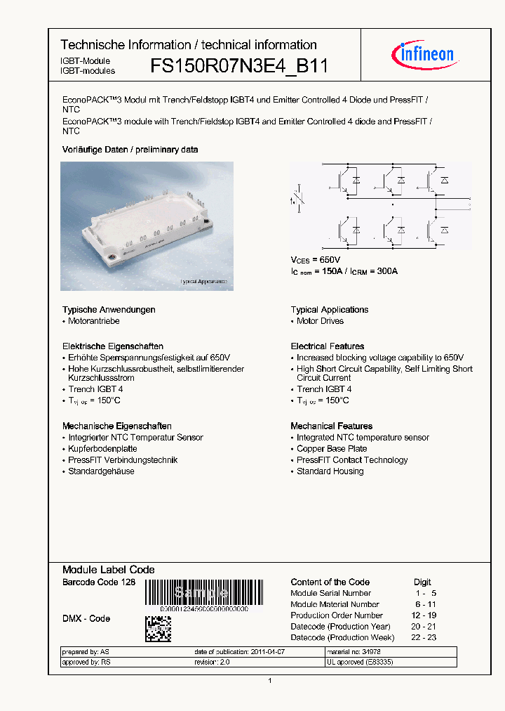 FS150R07N3E4B11_3568229.PDF Datasheet