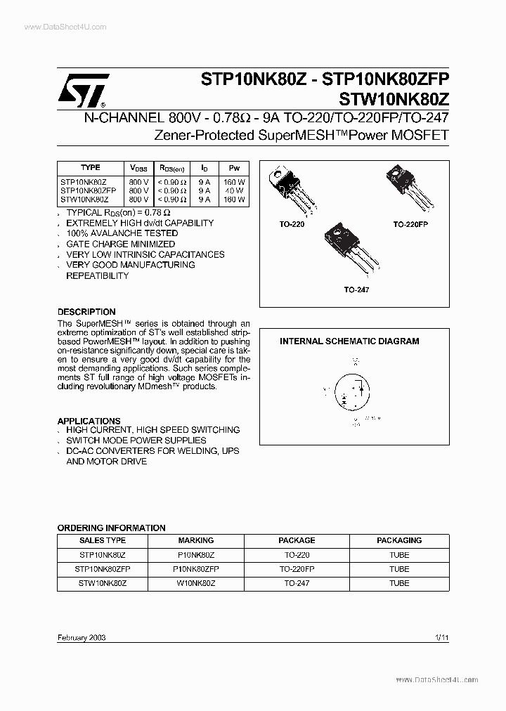 W10NK80Z_3598386.PDF Datasheet
