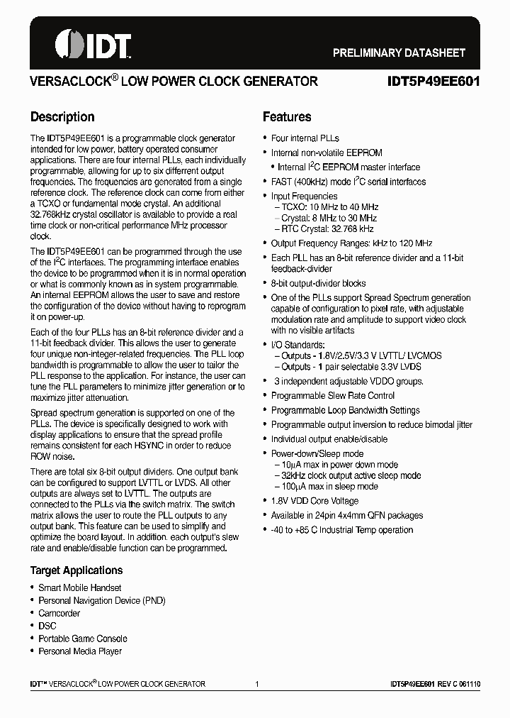 5P49EE601NLGI_3622129.PDF Datasheet