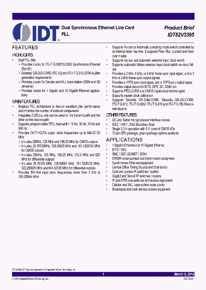 IDT82V3395BNLGBLANK_3622116.PDF Datasheet