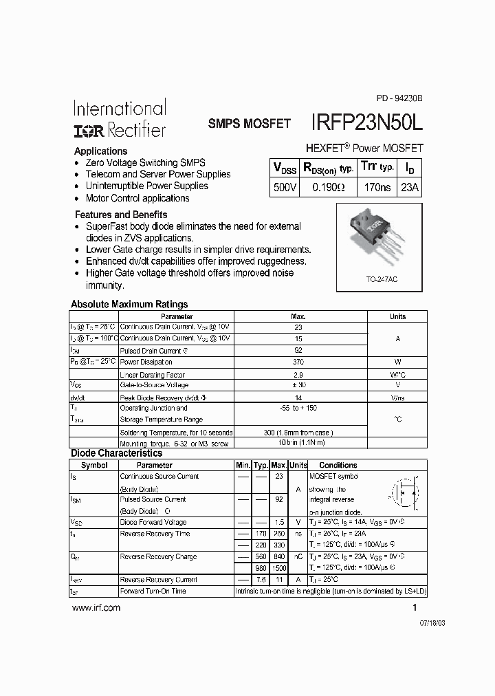 IRFP23N50L_3623154.PDF Datasheet