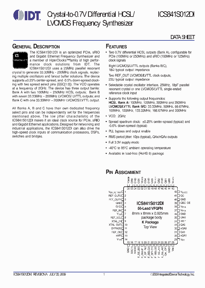 ICS841S012DI_3623157.PDF Datasheet