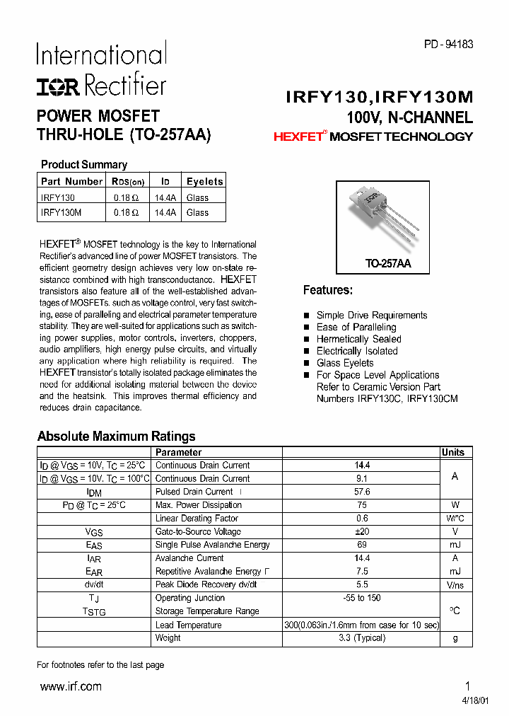 IRFY130_3625043.PDF Datasheet