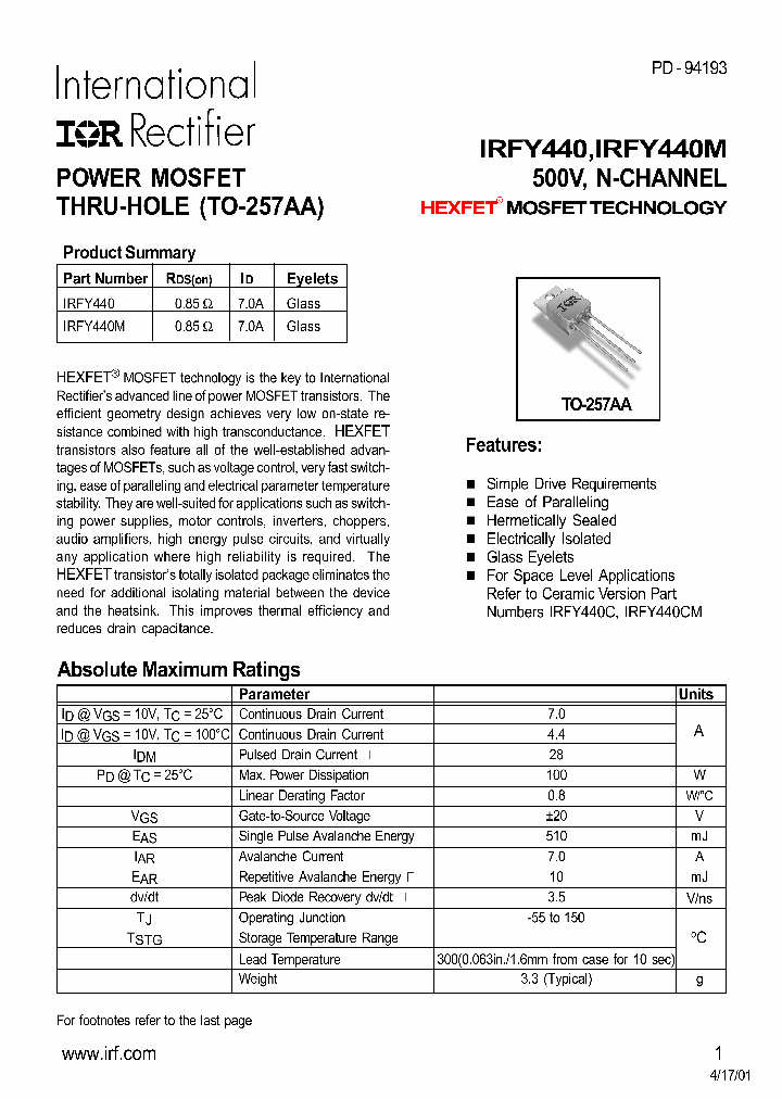 IRFY440_3625048.PDF Datasheet