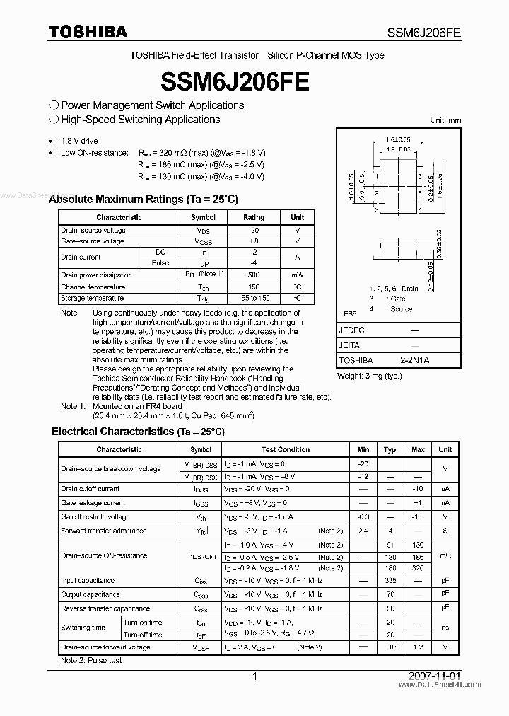 SSM6J206FE_3654348.PDF Datasheet