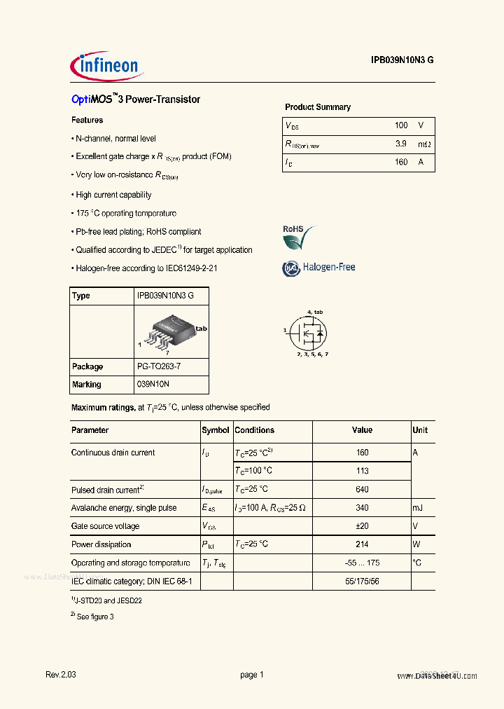 IPB039N10N3G_3654733.PDF Datasheet