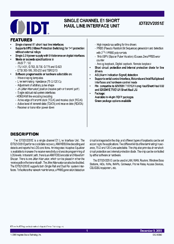 IDT82V2051EPP_3658337.PDF Datasheet
