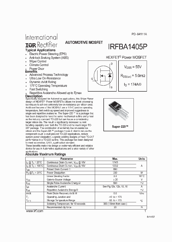 IRFBA1405P_3668214.PDF Datasheet