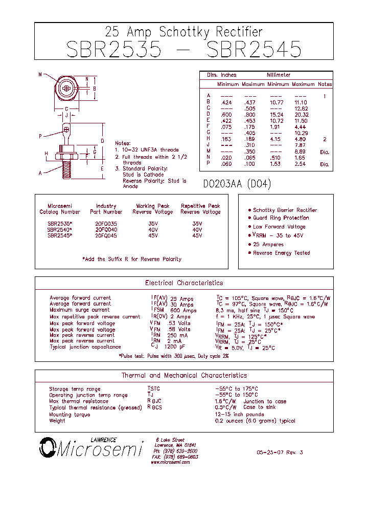 SBR2540R_3670788.PDF Datasheet