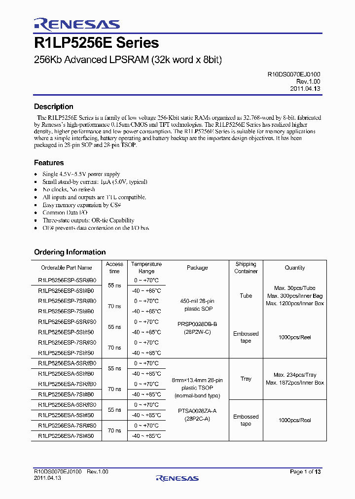 R1LP5256ESP-5SI-B0_3672482.PDF Datasheet