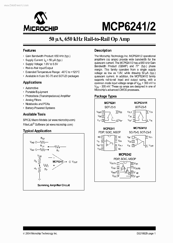 MCP6241_3688509.PDF Datasheet