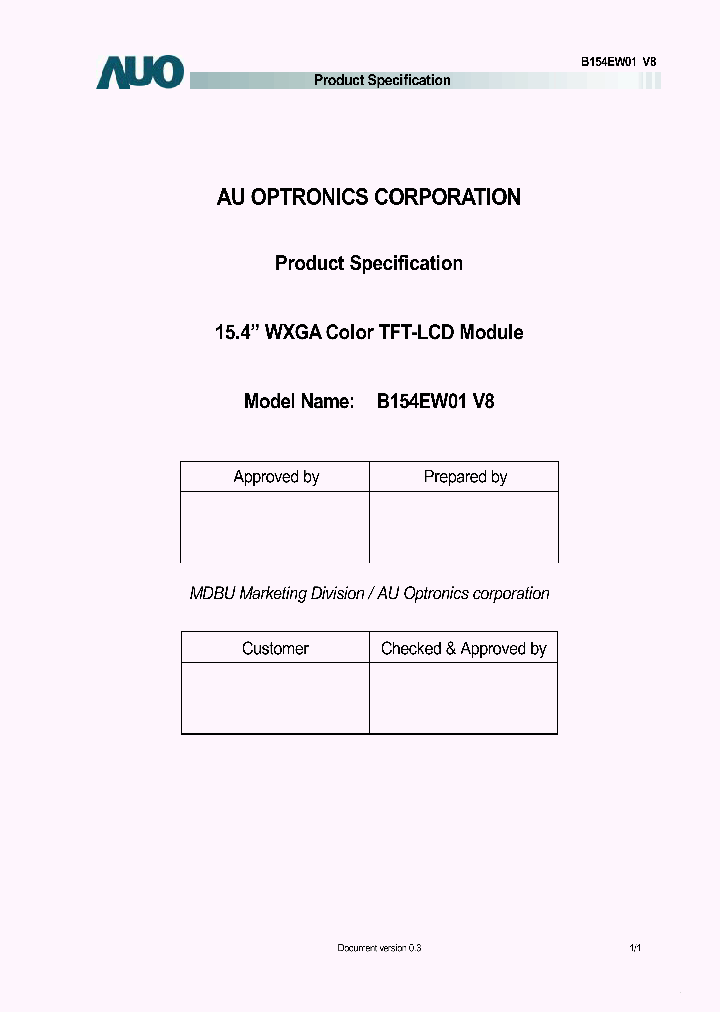 B154EW01-V8_3698875.PDF Datasheet