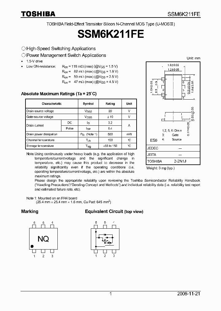 SSM6K211FE_3711846.PDF Datasheet