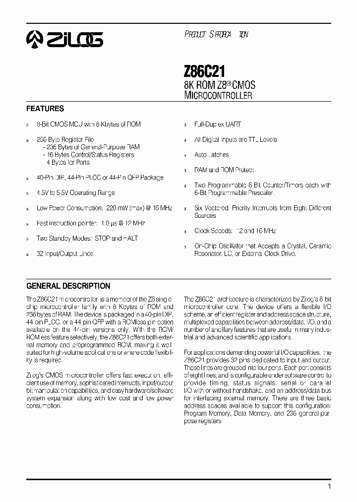 Z86C21_3714389.PDF Datasheet