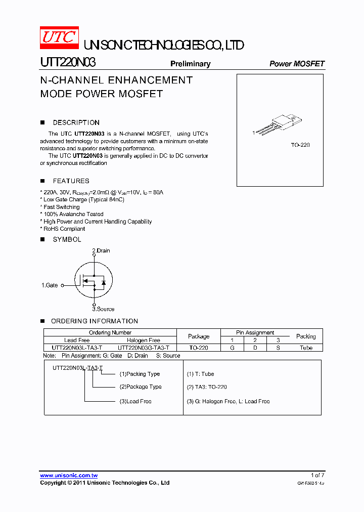 UTT220N03G-TA3-T_3714424.PDF Datasheet