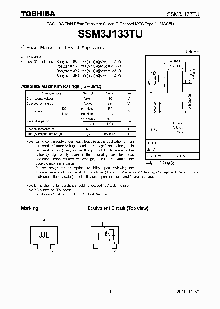 SSM3J133TU_3720545.PDF Datasheet
