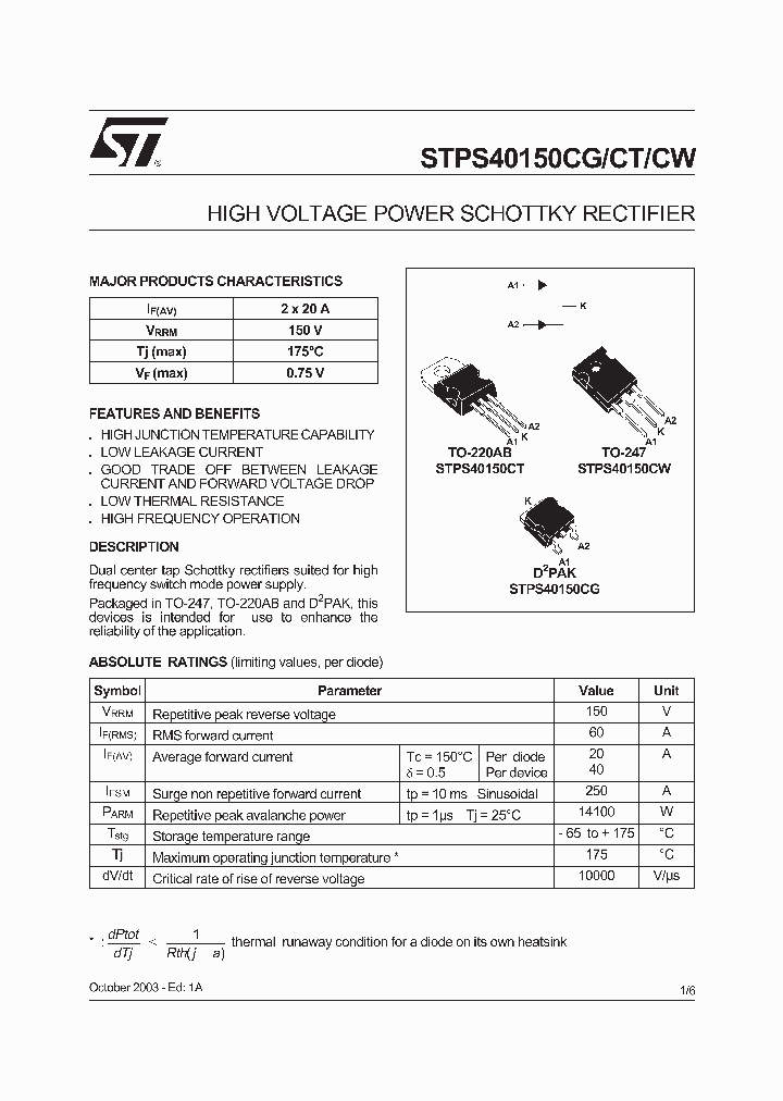 STPS40150CG-TR_3769991.PDF Datasheet