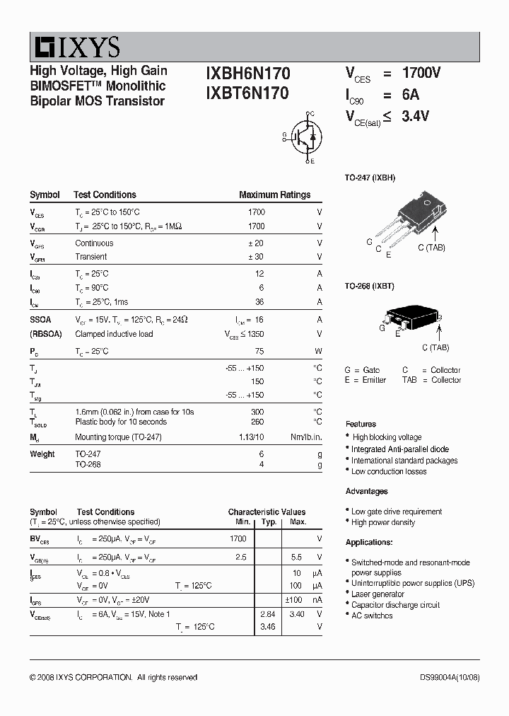 IXBH6N170_3747016.PDF Datasheet