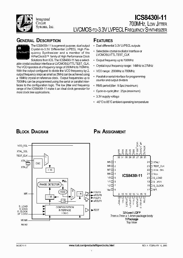 ICS8430DYI-11LFT_3752255.PDF Datasheet