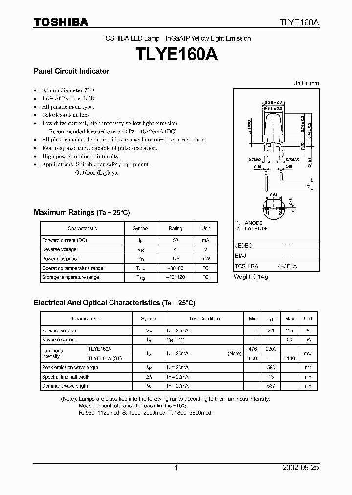 TLYE160ASTF_3751468.PDF Datasheet