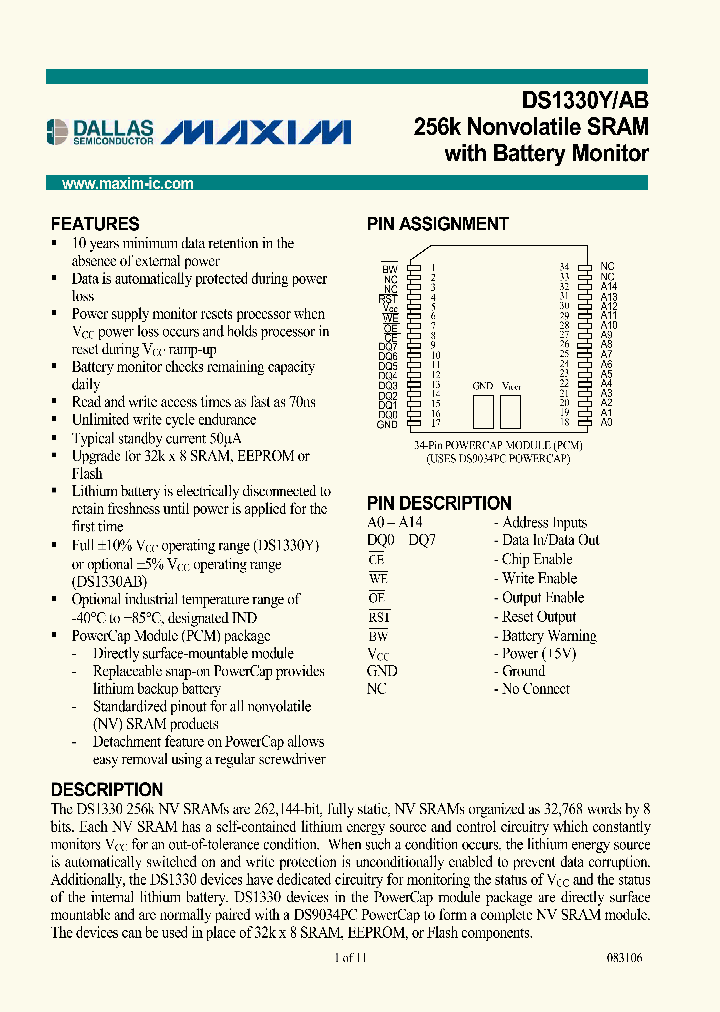 DS1330YP-70IND_3755661.PDF Datasheet