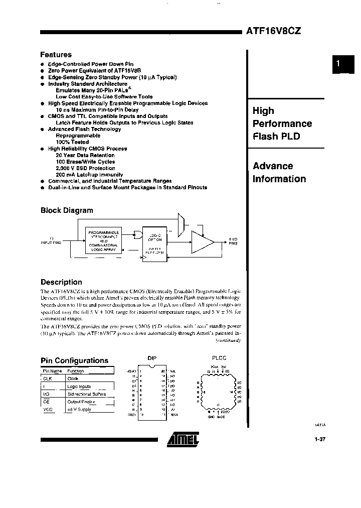 ATF16V8CZ-10JL_3765286.PDF Datasheet
