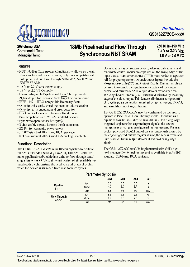 GS8162Z72CC-150V_3773062.PDF Datasheet