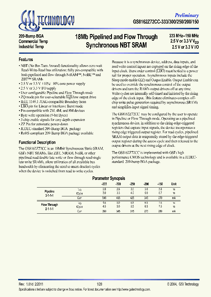 GS8162Z72CC-150T_3776029.PDF Datasheet