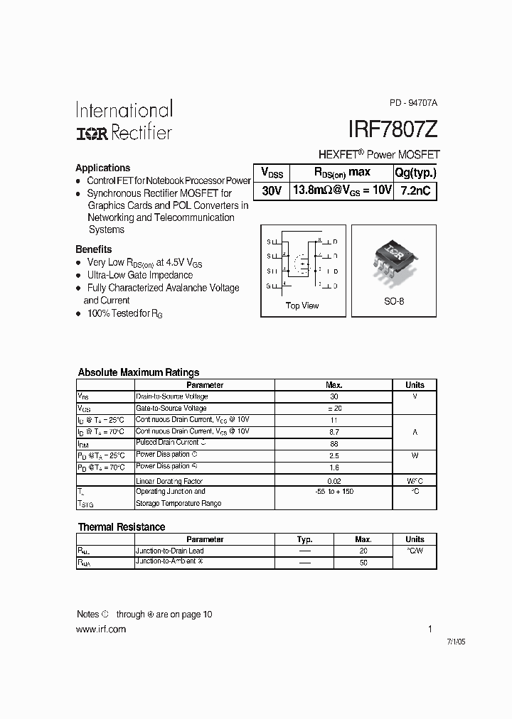 IRF7807ZPBF_3780999.PDF Datasheet
