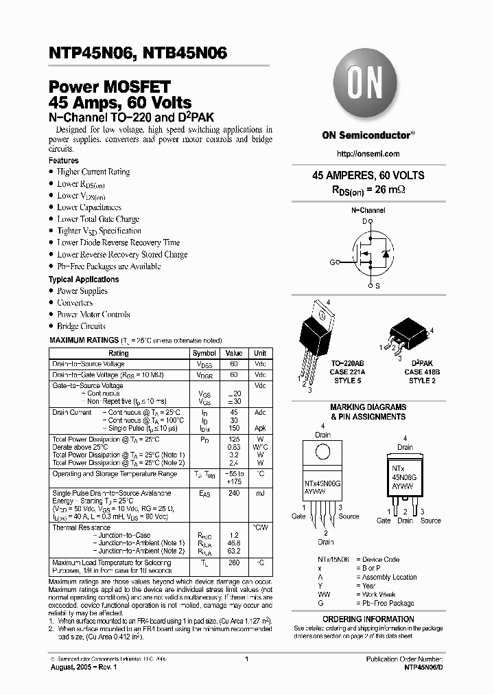 NTB45N06G_3808954.PDF Datasheet