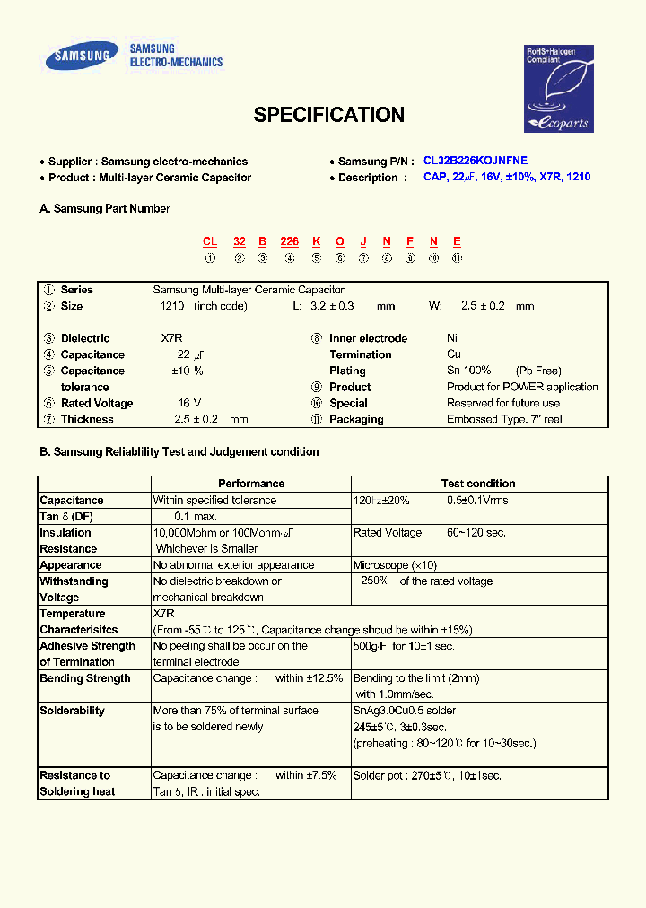 CL32B226KOJNFNE_3811852.PDF Datasheet