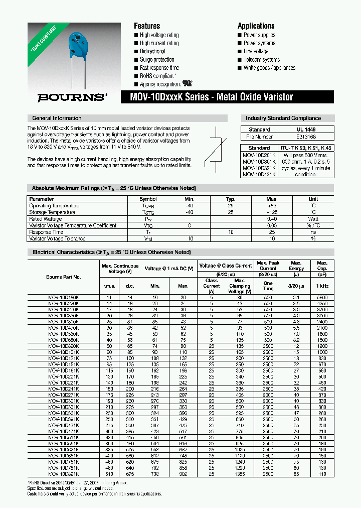 MOV-10D220KTR_3817837.PDF Datasheet