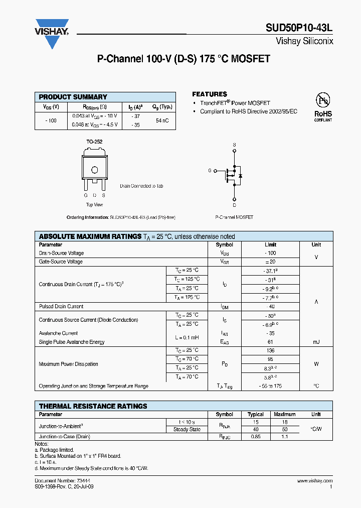 SUD50P10-43L-E3_3822772.PDF Datasheet