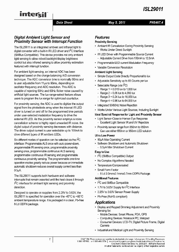 ISL29011IROZ-T7_3843413.PDF Datasheet