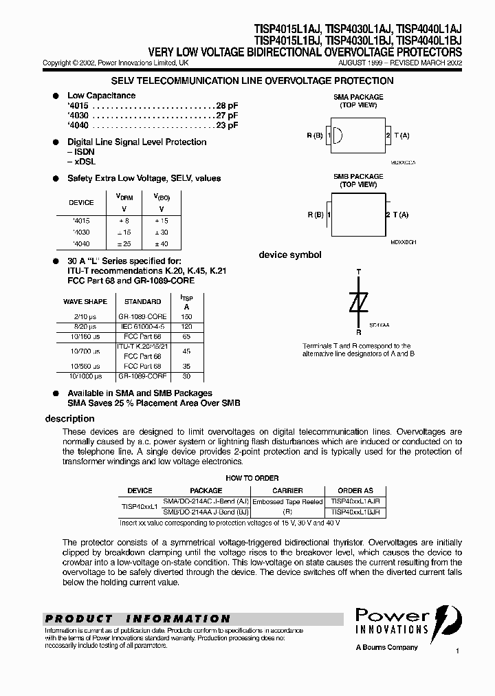 TISP4040L1BJR_3853534.PDF Datasheet
