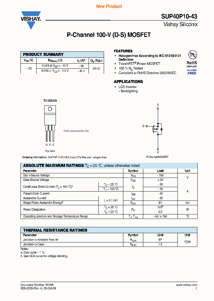 SUP40P10-43-GE3_3852514.PDF Datasheet