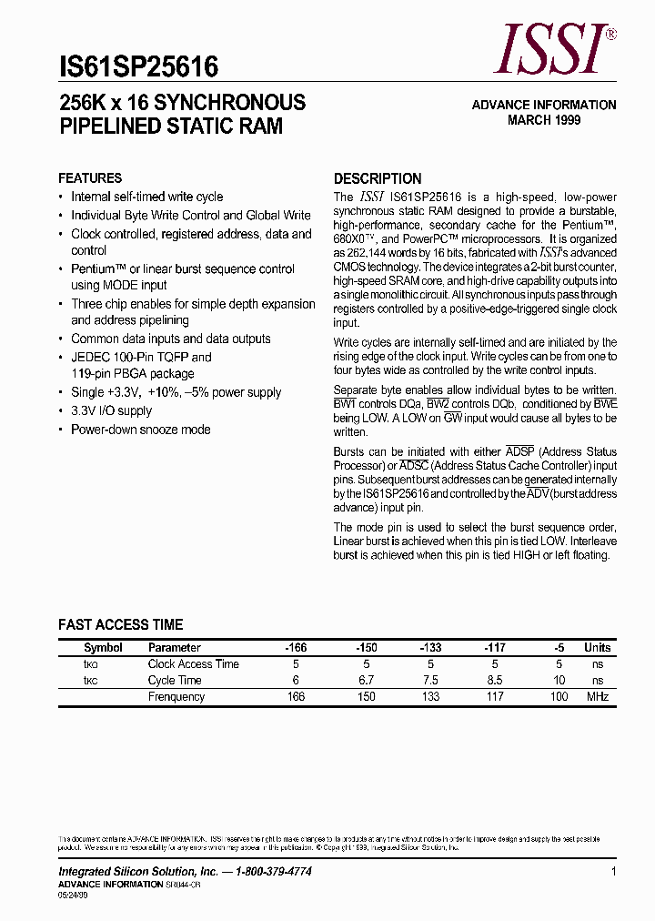 IS61SP25616-117TQ_3858263.PDF Datasheet
