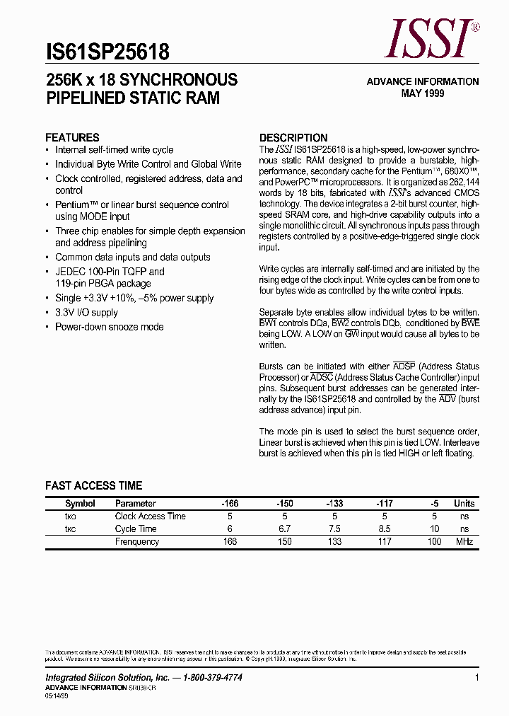 IS61SP25618-117TQ_3858265.PDF Datasheet