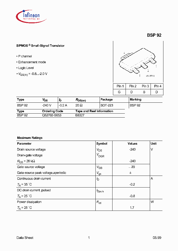BSP92E-6327_3861173.PDF Datasheet