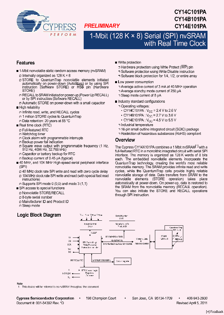 CY14B101PA-SF104XI_3863507.PDF Datasheet