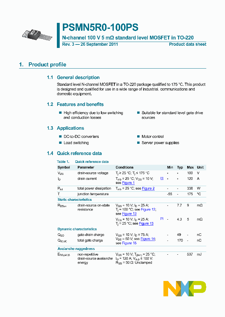 PSMN5R0-100PS_3891829.PDF Datasheet