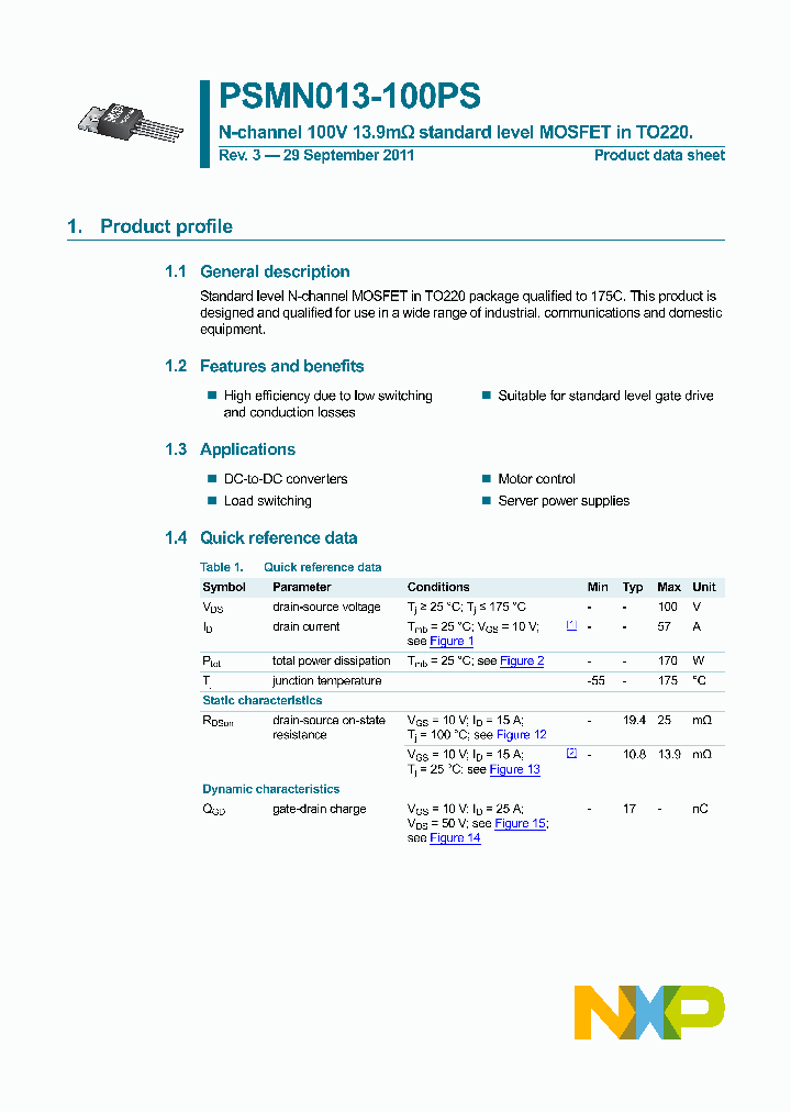 PSMN013-100PS_3891825.PDF Datasheet