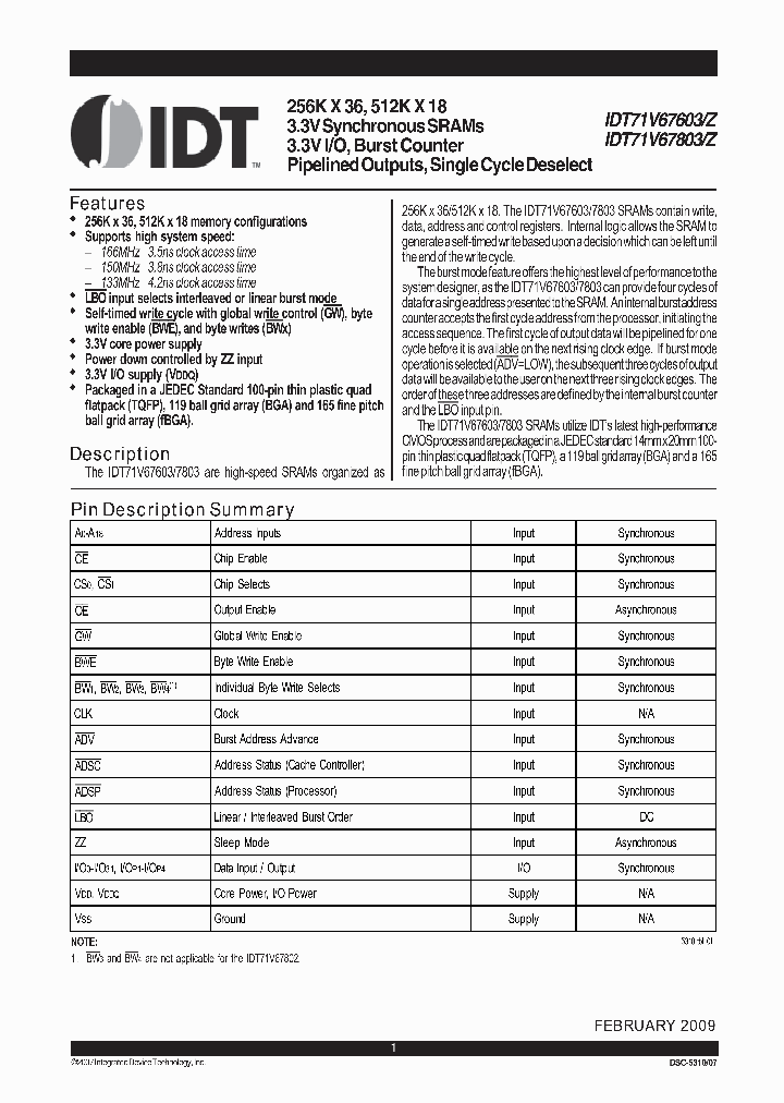 71V67603133BGG_3896200.PDF Datasheet