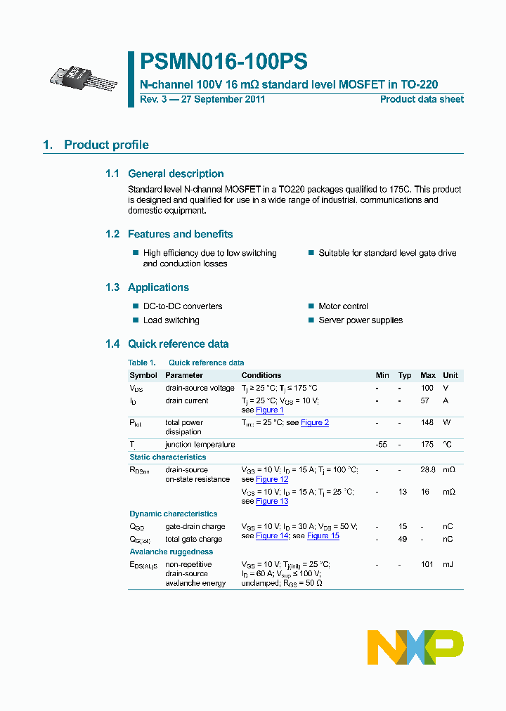 PSMN016-100PS_3891826.PDF Datasheet