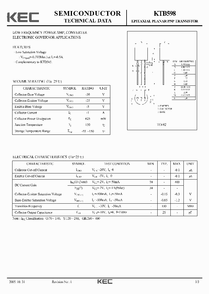 KTB598GR_3901877.PDF Datasheet