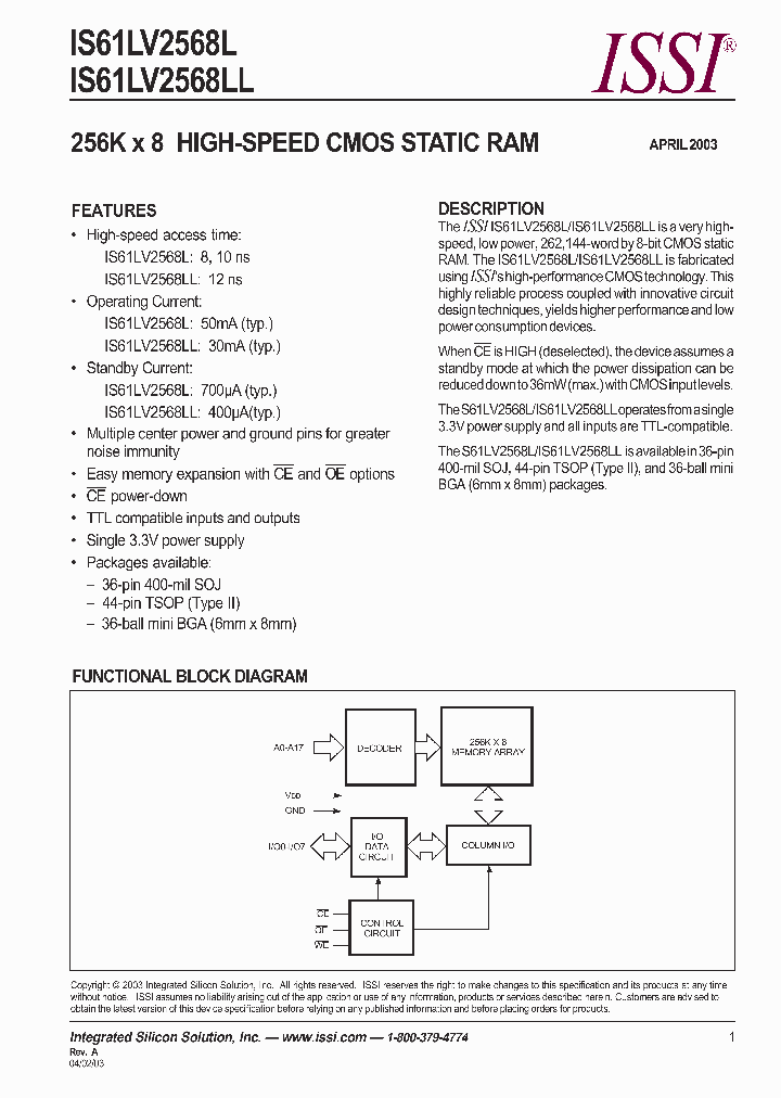 IS61LV2568L-8TI_3905210.PDF Datasheet