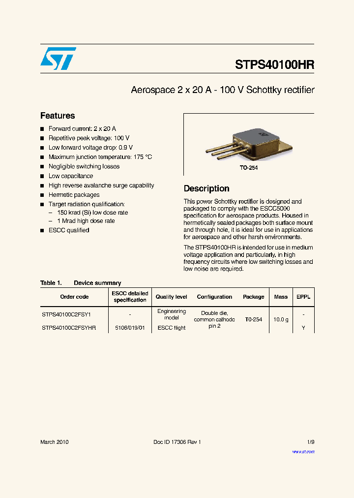 STPS40100C2FSYHR_3906005.PDF Datasheet