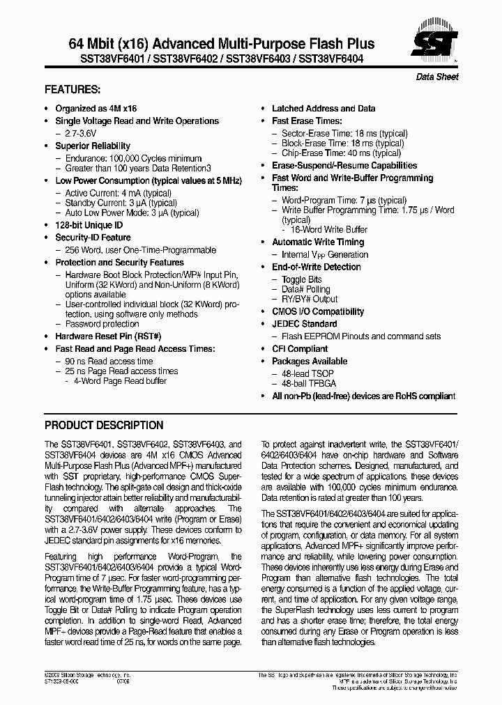 SST38VF6401-90-5I-B3KE_3916483.PDF Datasheet
